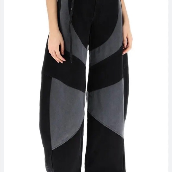 The Attico Black and Gray Patchwork Wide-Leg Jeans - Picture 3 of 8